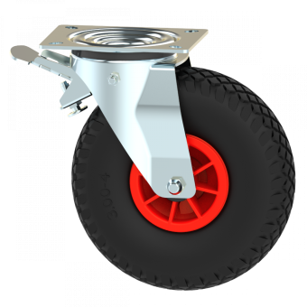 zwenkwiel met luchtband en rem 150 kg. draagvermogen